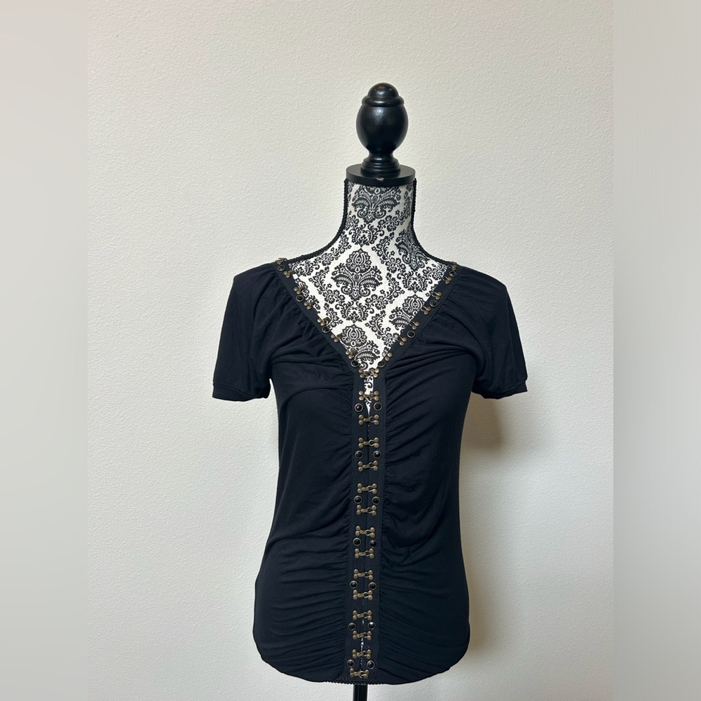 Soul Revival Elegant Black Women's Top with Gold Accents XS
